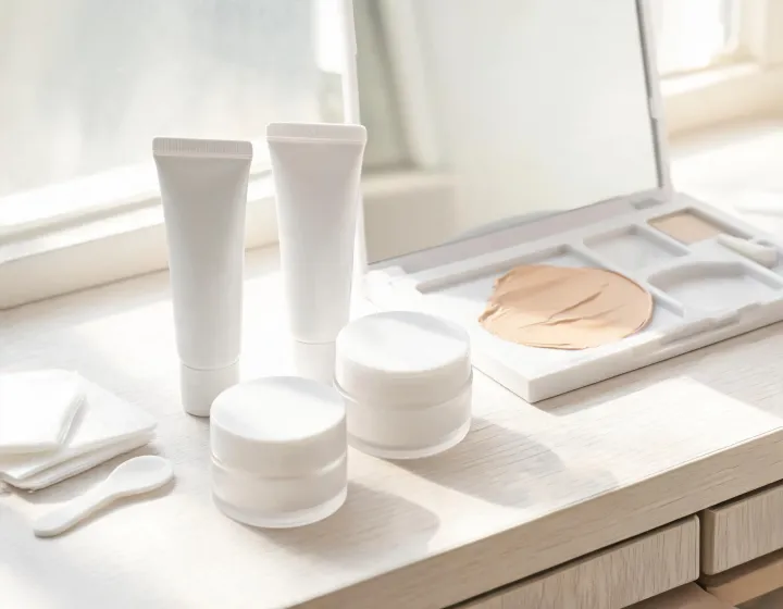 korean face skincare bb cream on a cosmetics bench, illustration only