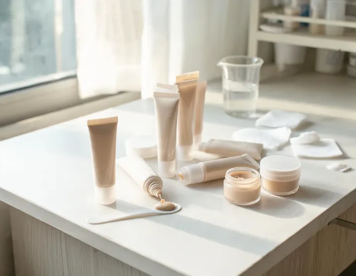 bb cream with spf on a cosmetics bench, illustration only